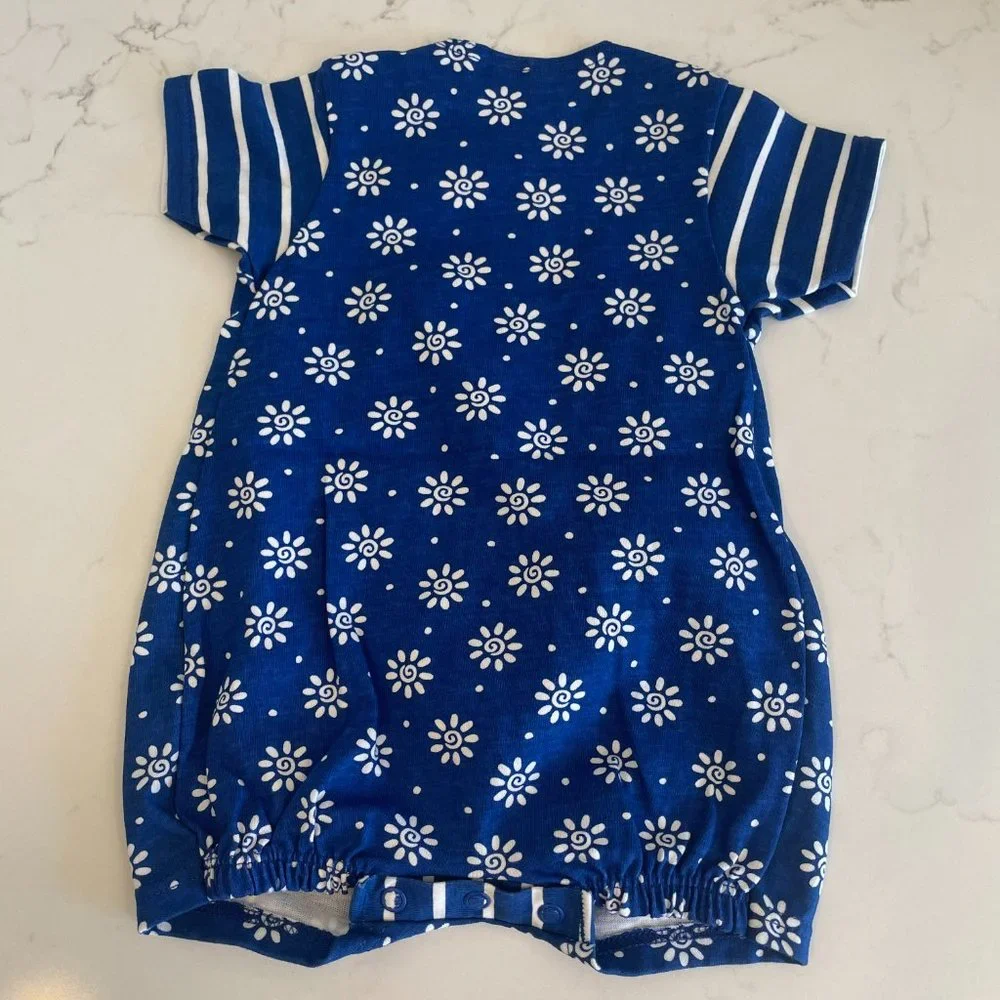Carters 100% Cotton Floral Romper Onesie Bodysuit Blue White Size 0-3 Months